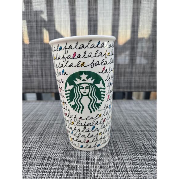 Starbucks 2011 Fa lalala Ceramic Holiday Coffee Travel Mug 12 oz - Picture 1 of 6